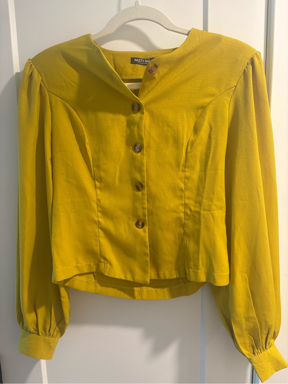 Nasty Gal Mustard Yellow Button-Front Puff Sleeve Blouse